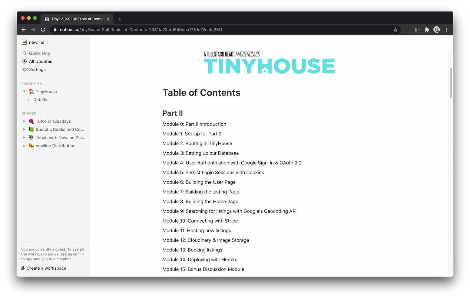 Course outline of Part 2 of the course